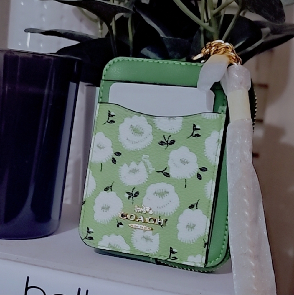 Coach Green Floral Card Holder